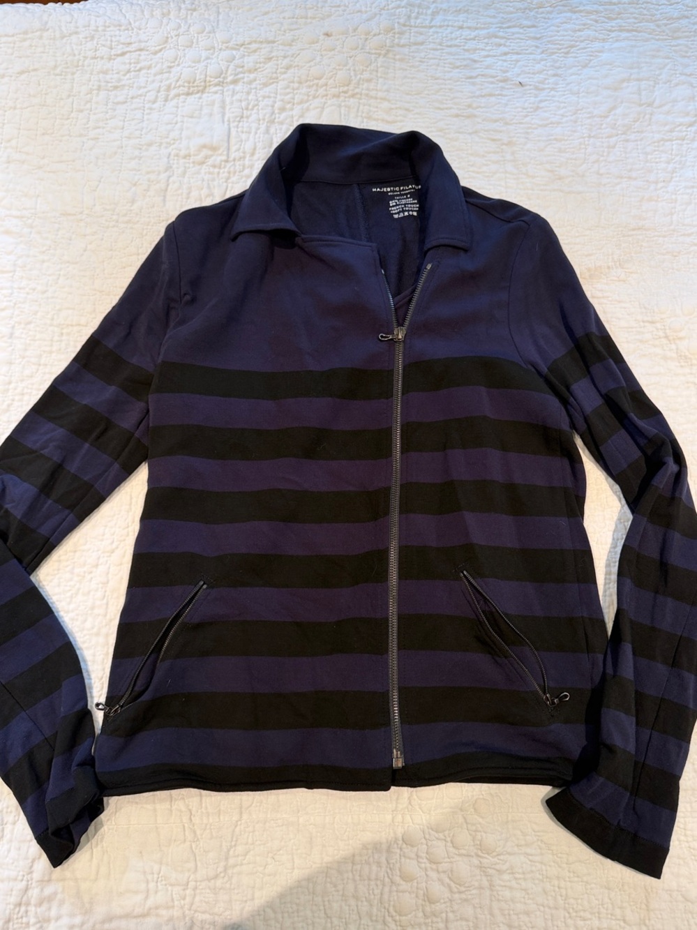 Women’s Striped Bomber Jacket in Navy and Black